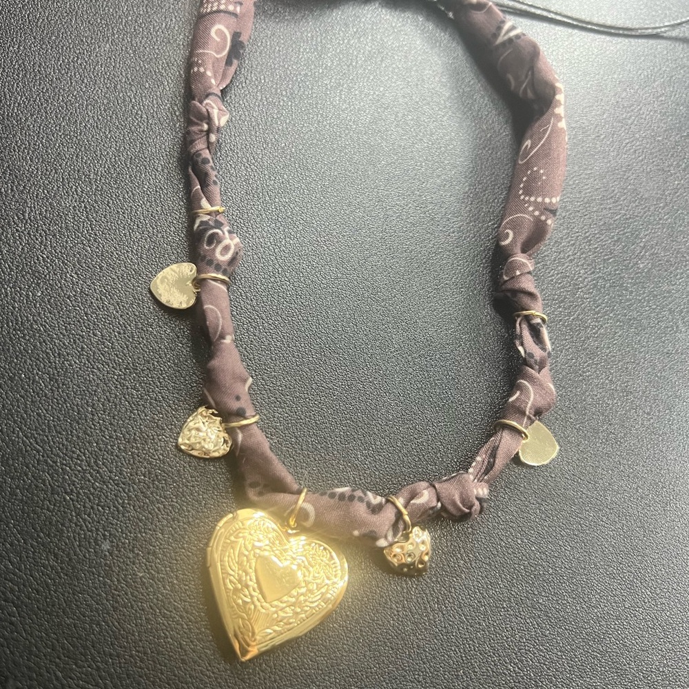 American Eagle Outfitters Gold and Brown Necklace with Heart Pendant